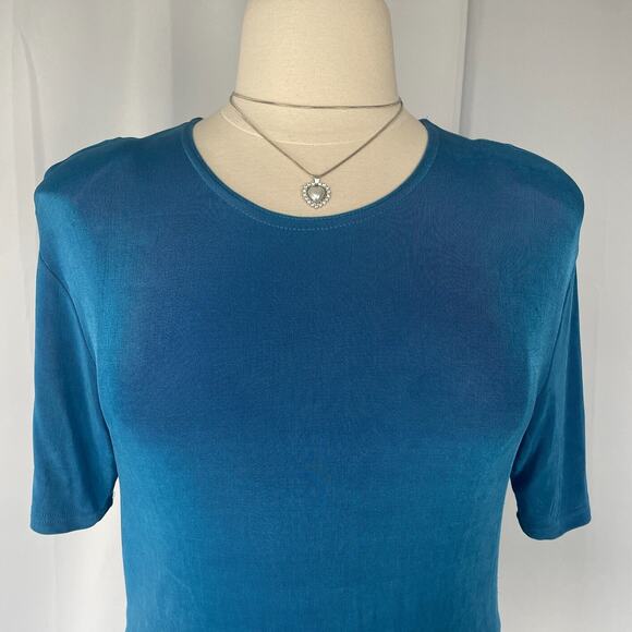 Vintage Top Size Large Blue Solid Lace Fringe Hem Boho Casual Stretch Y2K 90s - Picture 2 of 13